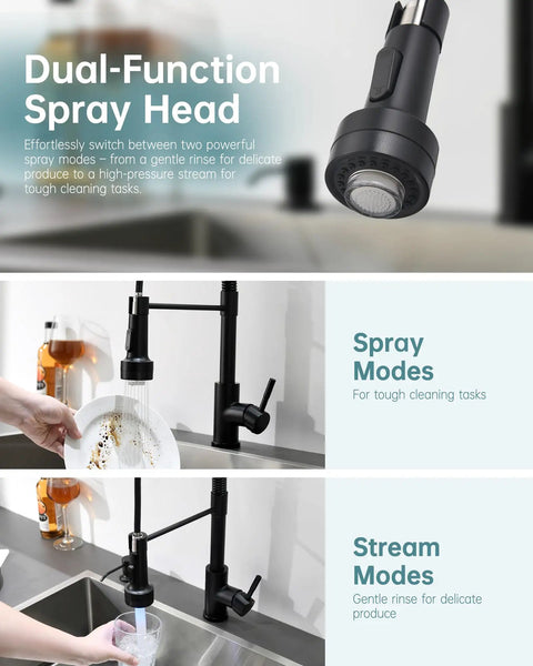 Close-up of Matte Black LED Kitchen Faucet With Soap Dispenser And Pull Down Sprayer A Game Changer For Modern Sinks