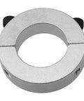 Shop Tough Rock Solid Heavy Duty Split Shaft Collar With Double Set Screw Clamp For Precision Machine Tools And Bearing Backstops In Anodized Silver 38 Mm Bore Size, close-up view.