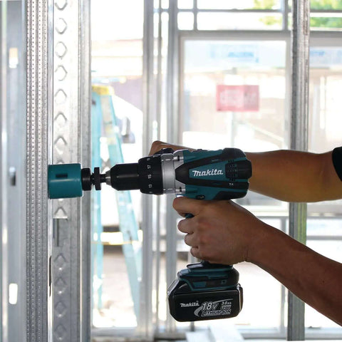 Rock Solid Eighteen Volt Cordless Hammer Driver Drill Kit Featuring Killer Torque Two Speed Gears And Hella Durable Ergonomic Build For Quick Drilling And Straight Up Fastening Projects Plus Long Lasting Battery Life in use on metal stud.