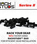 Zero Hassle 1RU Rack Mount System Replaces Clunky Cage Nuts And Server Rack Screws For Lightning Fast Data Center Deployment Universal Hardware Standoffs, pack of black rack studs for efficient server gear installation.