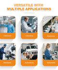 Versatile applications of Ultra Absorbent Microfiber Wipes 6x6 Inches, used in cleanroom, laboratory, electronics, mechanics, automotive, instruments.