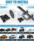 Installation options for Upgraded RX LOX PM Gas Can Pack Mount With Key Locking, suitable for ATVs, UTVs, cars, and boats.