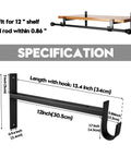 Beefy 12 Inch Heavy Duty Closet Rod Brackets Set Of 4 Wall Mounted Shelf Supports With Pole Holder And Built In Hook
