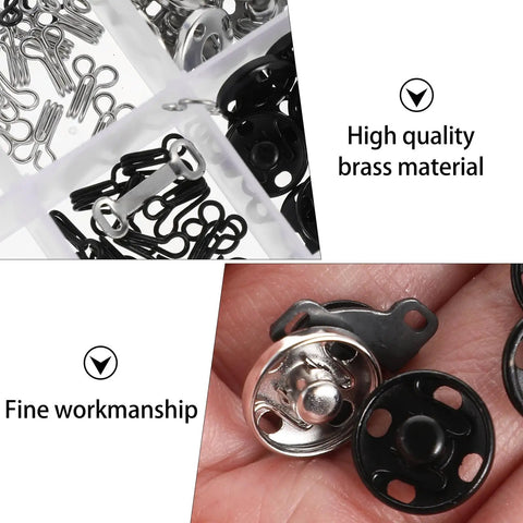 100Pcs Brass Snap Fasteners Garment Accessories Kit For Sewing Projects And DIY Clothing Repairs Including Pant Hooks And Trouser Fasteners Durable Button Snaps, brass snaps close-up