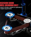 Xoiasth 1100W Metal Tube Belt Sander Steel Pipe Polisher With Five Sanding Belts showing precision guide wheel grinding belt system.
