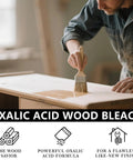 Man applying Top Shelf Oxalic Acid Wood Bleach One Pound Powder Formula on a wooden surface for stain removal.