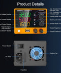 Front and back view of Variable DC Power Supply 30V 5A Benchtop Lab Power Source With 4 Digit Display USB Fast Charging Output Switch