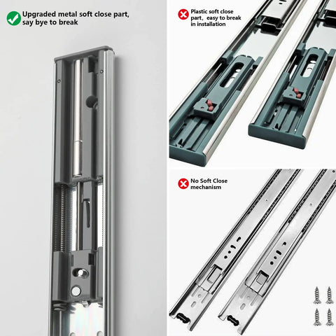 10 Pairs 16 Inch Soft Close Drawer Slides Full Extension Ball Bearing Cabinet Slides Heavy Duty 50 to 75 Lb Capacity