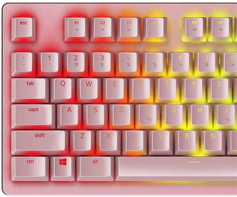 Top view of Straight Fire Opto Mechanical Gaming Keyboard With Custom RGB Backlighting And Wired USB Link For PC Mac featuring vibrant key illumination.