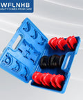 14 Piece Universal Fork Seal Driver Tool Kit For Motorcycle And Dirt Bike Forks Sizes 35 36mm 40 41mm 42 43mm 45 46mm 47 48mm 49 50mm Pro Grade Heavy Duty Build Easy Install in blue and red case