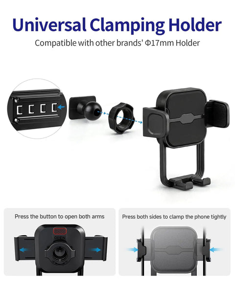 Custom Fit Auto Clamp Phone Mount For Hyundai Palisade 2026 showing universal clamping holder and button mechanism details.