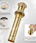 Brushed Gold 4 Inch Centerset Bathroom Faucet With Two Handles, Includes copper pop up drain, sturdy brass construction detail