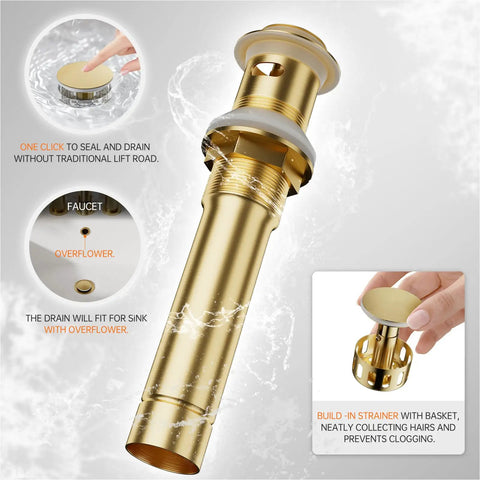 Brushed Gold Widespread 8 Inch 2-Handle Bathroom Faucet With 3-Hole Setup And Metal Pop Up Drain Assembly shown disassembled