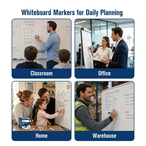 40 Count Black Dry Erase Markers With Low Odor Ink And Chisel Tip For Classrooms And Offices used on various whiteboards