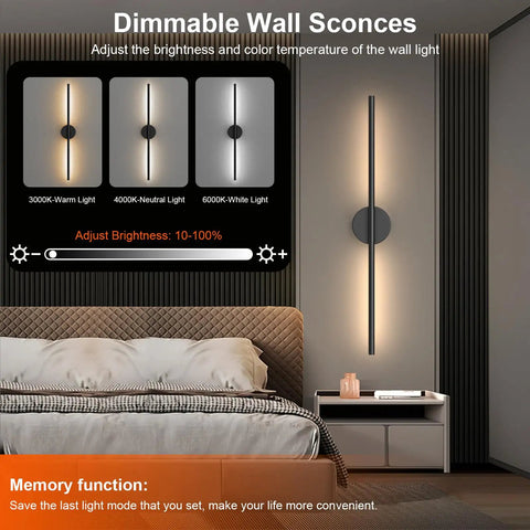 Set Of Two Rechargeable Battery Wall Sconces With Remote Dimming 3000K To 6000K Adjustable Led Light mounted beside a bed.