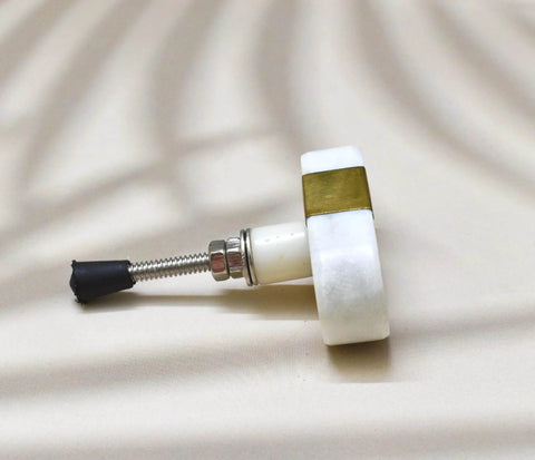Side view of Oval Stone And Brass Knob Set For Drawers And Cabinets 1.5 Inch, showing gold white finish and durable construction.