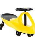 Twist And Go Wiggle Ride On Car For Kids Three Plus Zero Cords Motor Skill Boosting Ride No Battery Hassle Pedal Free Floor Powered Rolling Toy, yellow plastic design with steering wheel.