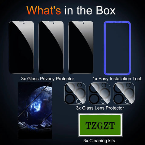 Peep Proof Privacy Screen Protector For iPhone 14 Pro Max 3 Pack With 25 Degree Anti Spy Shield Tempered Glass and Accessories