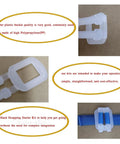 Close-up of plastic tension buckles from Tough As Nails Manual Banding Strapping Kit for secure box sealing.
