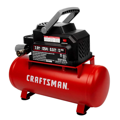 2 Gallon Portable Air Compressor With Knockout Oil Free Motor Delivering A Steady 125 Psi Through A Tough Hot Dog Tank, red and portable.