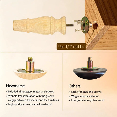 Comparison of installation methods for Six Inch Wood Furniture Feet Set Of Four Unfinished Replacement Legs For Chair Ottoman