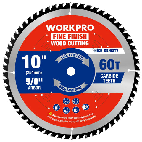 Image of WorkPro 10 Inch 60T Fine Finish Woodworking Circular Saw Blade For Plywood And Trim With Thin Kerf 1.8mm Carbide Tipped ATB Teeth