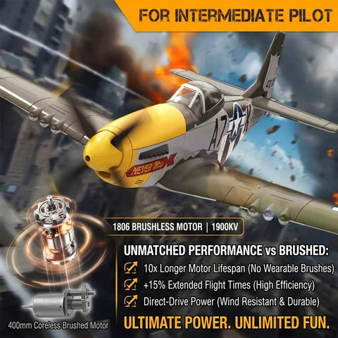 Powerful Brushless RC Plane For Adults With 4 Channel P51D Mustang zoom on nose and motor illustration