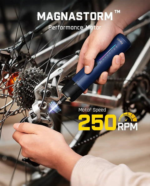 Heavy Duty Cordless Electric Screwdriver Set With Badass Precision Torque Control Rechargeable Power Tool For Furniture Install And Fast Home Fixes Guaranteed No Sweat Diy Grind in use on a bicycle gear.