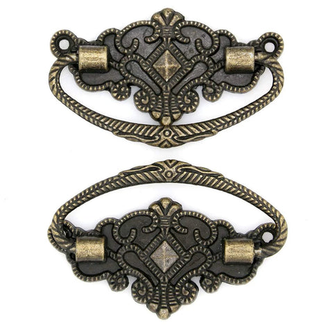 Six Pack Vintage Antique Brass Bail Pull Handles For Wooden Drawers And Cabinets 2.8 Inch Length And 1.7 Inch Height Durable Zinc Alloy
