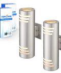 Two Pack Dope Outdoor Wall Light Up Down Modern Sconce With Stainless Steel Cylinder In Brushed Nickel Exterior Lighting Fixtures IP65 Waterproof Patio Porch