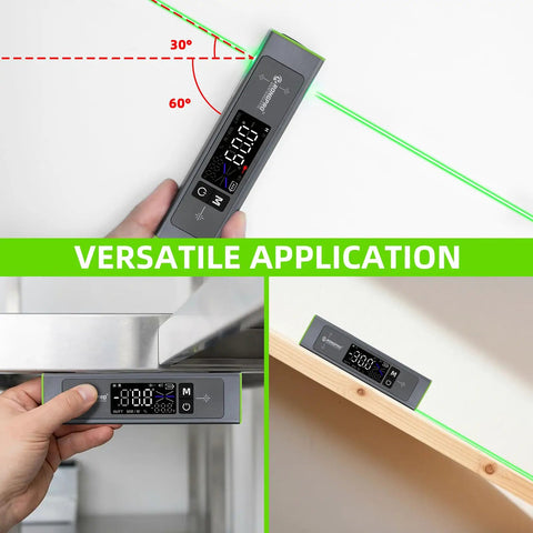 Handy All In One Digital Level With LCD Display And Magnetic Aluminum Angle Finder, Laser Level With 100 Ft Cross Line And Wall Line For Hanging Frames And Pictures, USB C Rechargeable used for angled laser alignment