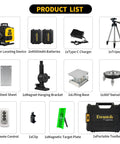 4D Green Beam Laser Level With Tripod For Easy Room Layouts, Four 360 Degree Lines With 90 Degree Cross, Self Leveling, Rotatable Window, Includes Two 4500mAh Batteries, Perfect For Picture Hanging, Tiling, Ceilings, And Home Renovation, with accessories