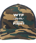 Humor Trucker Hat Set In Camouflage With Distressed Low Profile Design For Dope Athletic Baseball Caps, text reads 'Where's The Fish?'
