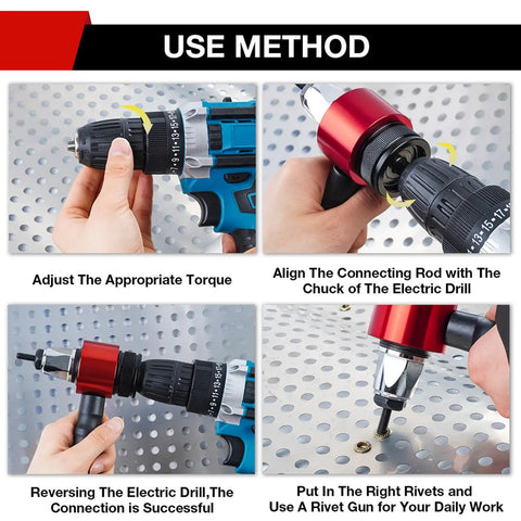 Using Top Rated Electric Riveting Gun With Carrying Case For Home And Auto. M3-M8 adapter installation steps on electric drill.