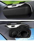 Universal Car Visor Sunglasses Holder Clip And Storage Box For Glasses And Small Essentials, open view displaying contents