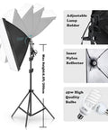 Go-To Pro Grade Studio Photo Lighting Kit with adjustable lamp holder, nylon reflector, and 45W bulbs at max height.