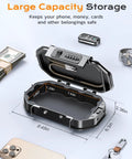 Open Portable Travel Safe Lock Box With 4 Digit Combo Waterproof Durable Security Case showing interior measurements.