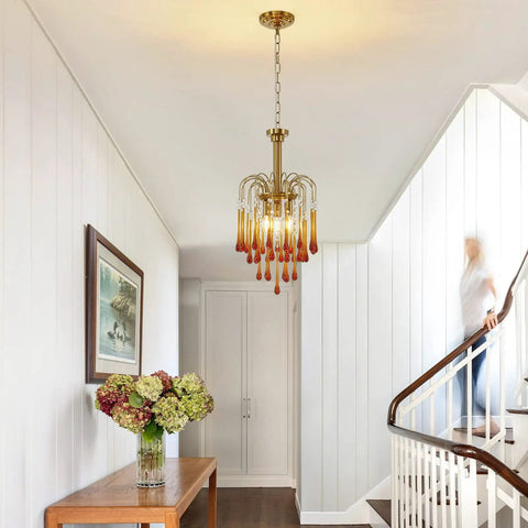 Gold Crystal Pendant Light Fixture For Dining Room And Kitchen Island in hallway with modern brass and K9 crystal drops