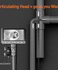 Two-Way Articulating Borescope with Light in pipe, flexible probe, 1080P endoscope screen view, turnable head