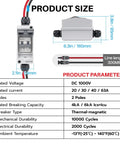 Solar Panel Disconnect Switch 30A 1000V DC PV Breaker With Cable IP65, product dimensions and parameters displayed.