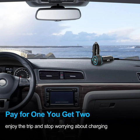 Car interior with Two Pack Dual 45W PD USB C Car Charger With 90W Total Output on dashboard