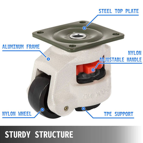 Heavy Duty Self Leveling Casters Set Of 4 Smooth Rolling 2.5 Inch Wheels With 3300 Lb Load Capacity Built Tough For Workbenches And Garage Tool Racks With 360 Swivel Plates And Easy Twist Lock Handles