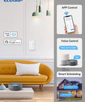 Slick Matte White Smart Dimmer Switch 2 Pack Single Pole Wi-Fi Touch Control displayed with smart home features and devices.