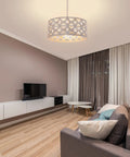 Semi Flush Mount Ceiling Light Fixture With Crystal Accents, Modern Farmhouse Style, in living room, antique white finish
