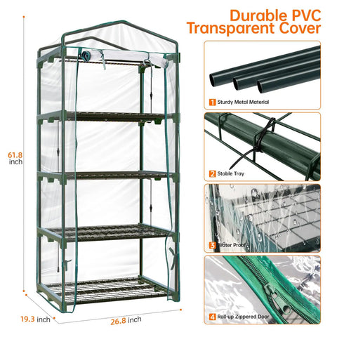 Indoor Greenhouse With Grow Lights For Seed Starting, 4 Tier Plant Growing Rack With Zippered PVC Cover, Dimmable 60W Plant Light With Timer, Fits 10x20 Seed Trays, Compact Yet Roomy Indoor Garden Station For Year Round Growth
