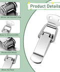 Stainless Steel Spring Loaded Toggle Latch Set Four Pack With Screws Heavy Duty Metal Locking Latch details view showing spring mechanism and gloss surface.