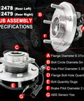 Dual Wheel Bearing Hub Assembly Set Fits Journey 2009 To 2018 And ProMaster 1500 2500 3500 2014 5 Lug With ABS 512478 And 512479 specifications