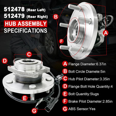 Dual Wheel Bearing Hub Assembly Set Fits Journey 2009 To 2018 And ProMaster 1500 2500 3500 2014 5 Lug With ABS 512478 And 512479 specifications
