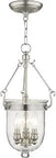 Jefferson 3 Light Hanging Lantern In Brushed Nickel With Bell Jar Shade And Seeded Glass For That Classic Vibe In Traditional Style Interiors