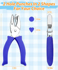 Two Pack Handheld Paper Punch Kit With One Quarter Inch Heart And Round Punches For Scrapbooking shown with blue handles